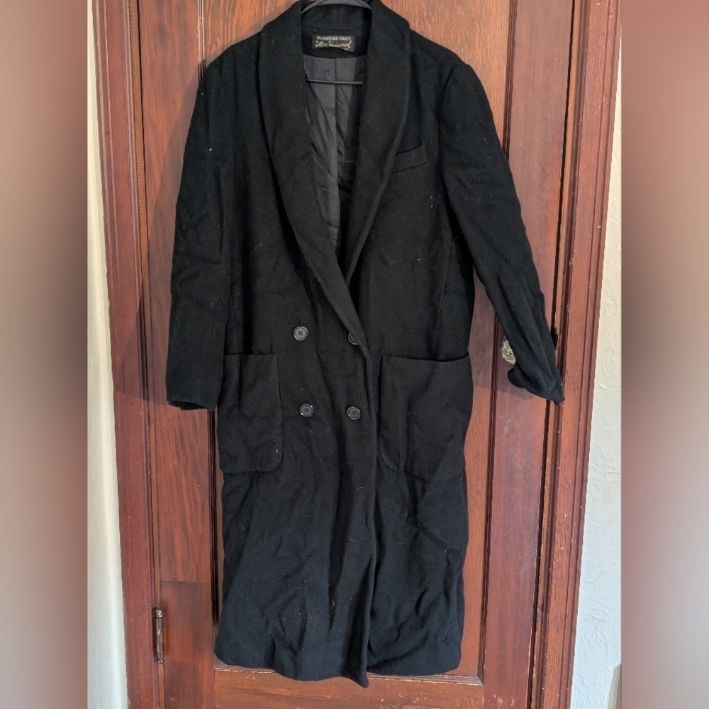 Vintage Miss Harwood Signature Coats Wool Double Breasted Below Knee Black